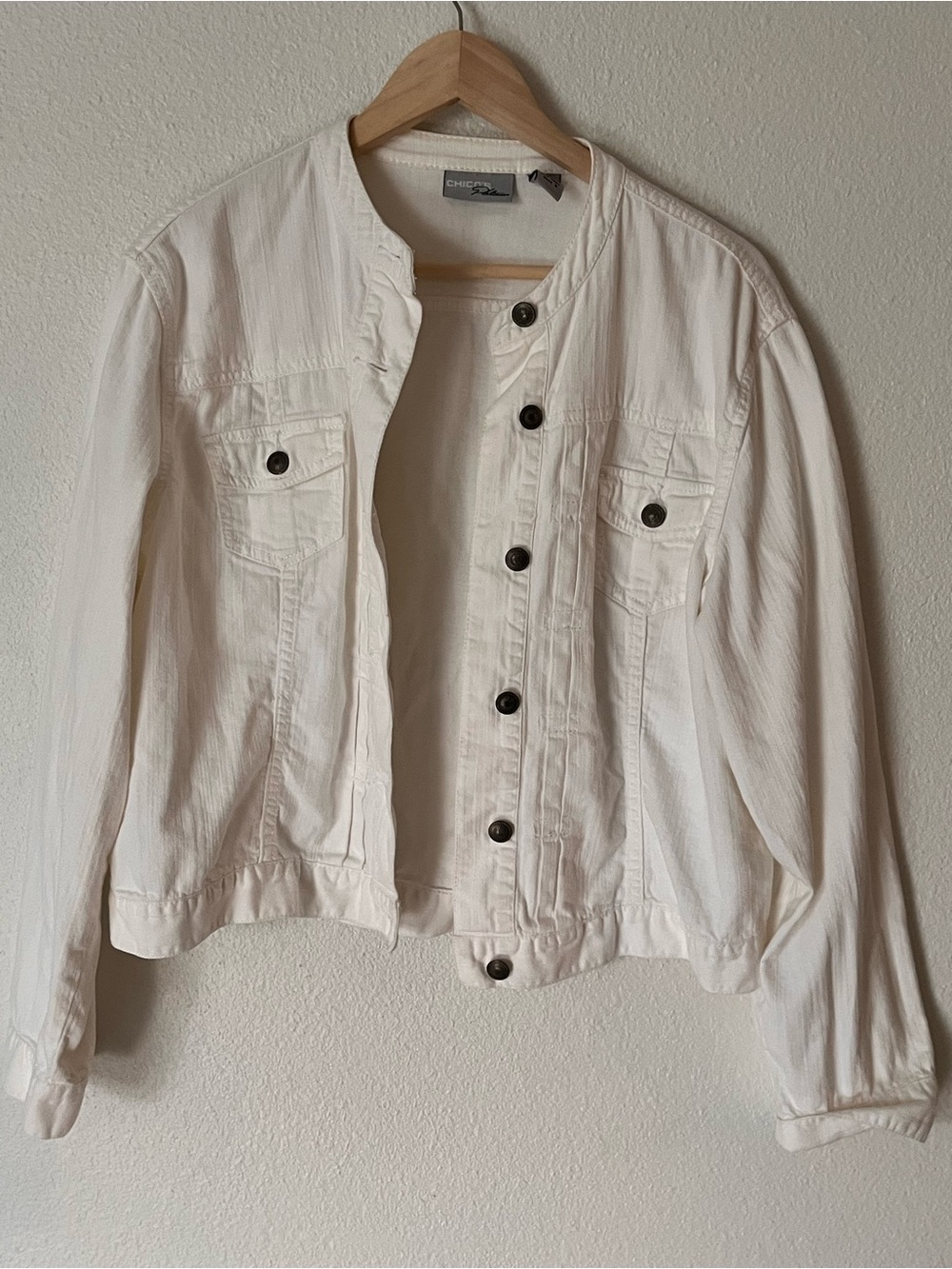 Chico's Off-White Button-Front Cotton Jean Jacket